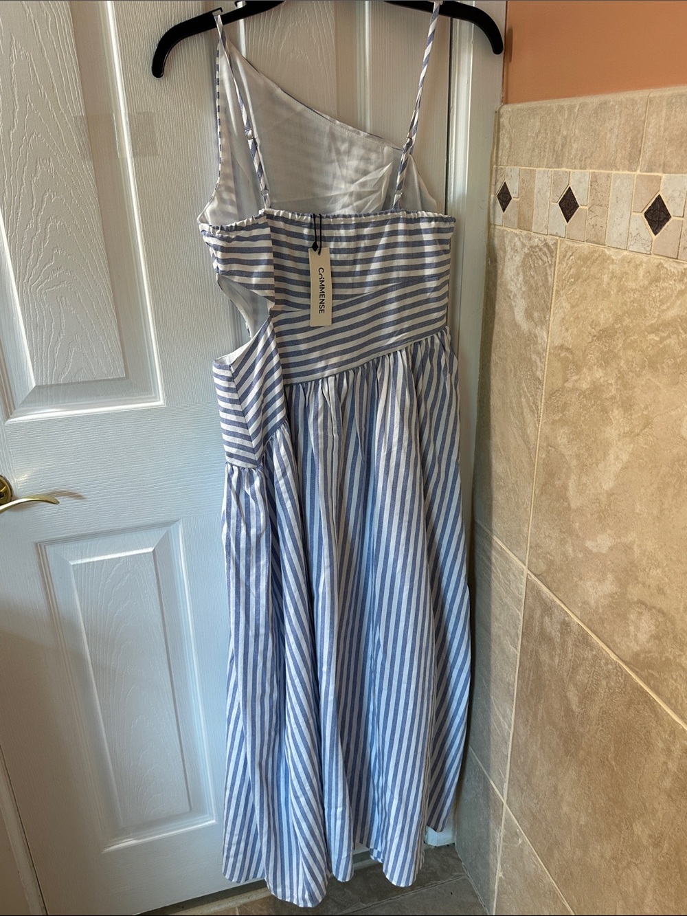 Commense Blue and White Striped One-Shoulder Maxi Dress Size S - Picture 4 of 15